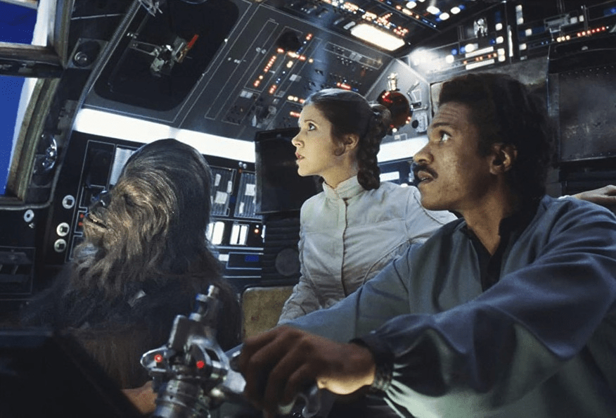 Unrelated photo of Lando in the Falcon at the end of Empire