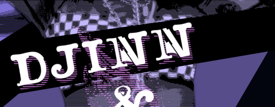 Cover of DJINN & TONIC, by BC Johnson. Punk poster aesthetic, purple.